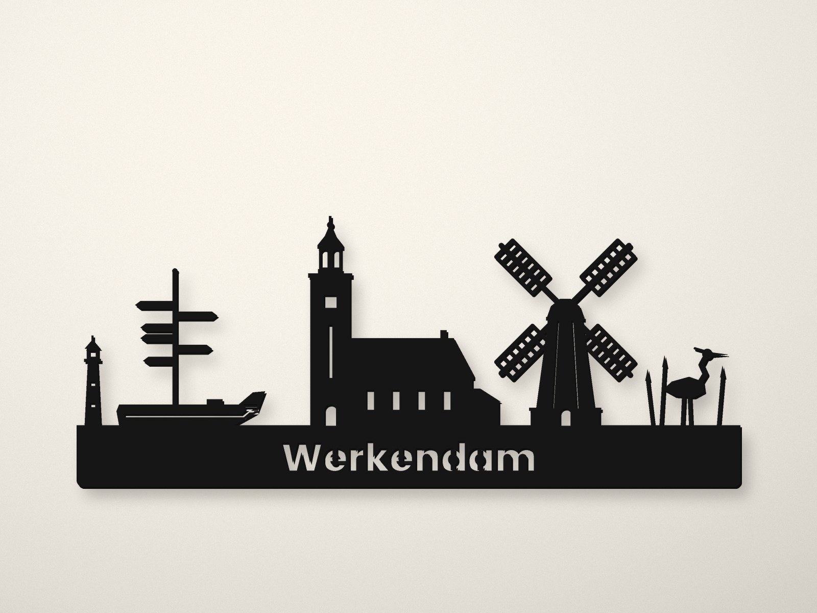 Werkendam silhouet, 3D-geprint door Laagje Erbij